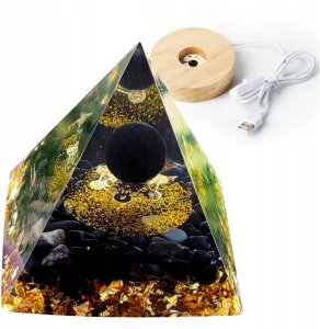 Piramida ORGONIT +LED Lampka PODSTAWA 5cm KRYSZTAŁ KAMIENIE AMULET 5cm HX20 1
