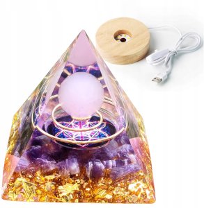 Piramida ORGONIT +LED Lampka PODSTAWA 5cm KRYSZTAŁ KAMIENIE AMULET 5cm HX08 1