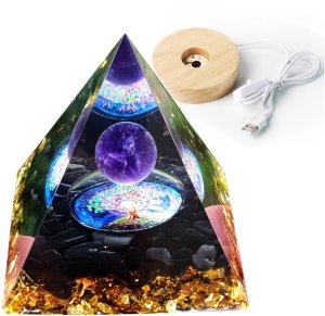 Piramida ORGONIT +LED Lampka PODSTAWA 5cm KRYSZTAŁ KAMIENIE AMULET 5cm HX03 1