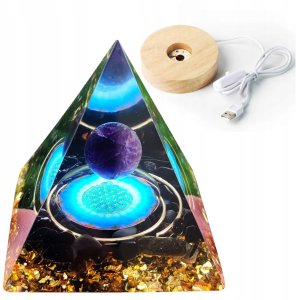 Piramida ORGONIT +LED Lampka PODSTAWA 5cm KRYSZTAŁ KAMIENIE AMULET 5cm HX09 1