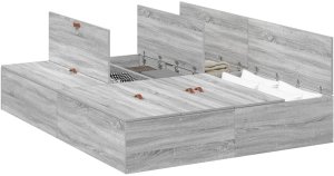 vidaXL Rama łóżka Szara sonoma Płyta wiórowa Queen 2