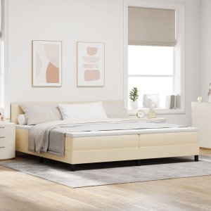 vidaXL Rama łóżka z materacem Beżowy Tkanina 200 x 200 cm Materac 1