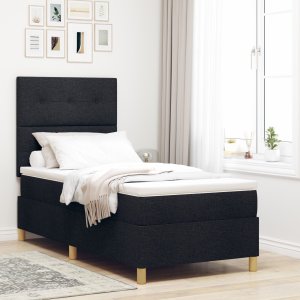 vidaXL Stelaż łóżka z materacem Czarny Tkanina 90 x 200 cm Materac 1