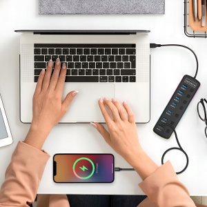 HUB 7x USB 3.0 Aktywny 7w1 Rozgałęźnik Portów Rozdzielacz USB-C RGB LED 5GB 12