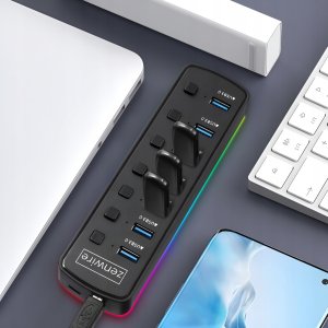 HUB 7x USB 3.0 Aktywny 7w1 Rozgałęźnik Portów Rozdzielacz USB-C RGB LED 5GB 13
