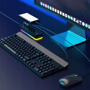 HUB 7x USB 3.0 Aktywny 7w1 Rozgałęźnik Portów Rozdzielacz USB-C RGB LED 5GB 3