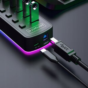 HUB 7x USB 3.0 Aktywny 7w1 Rozgałęźnik Portów Rozdzielacz USB-C RGB LED 5GB 4