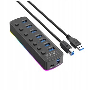 HUB 7x USB 3.0 Aktywny 7w1 Rozgałęźnik Portów Rozdzielacz USB-C RGB LED 5GB 5