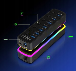 HUB 7x USB 3.0 Aktywny 7w1 Rozgałęźnik Portów Rozdzielacz USB-C RGB LED 5GB 7