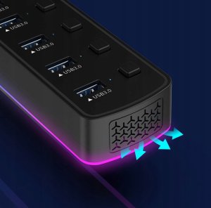 HUB 7x USB 3.0 Aktywny 7w1 Rozgałęźnik Portów Rozdzielacz USB-C RGB LED 5GB 9