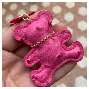 Brelok do kluczy skórzany MIŚ fuksja, frędzle BRL357 4