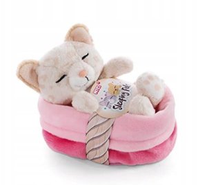 NICI 47892 Maskotka śpiący kotek w panterkę 12cm w koszyku różowym 1