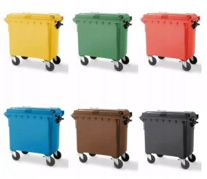 Pojemnik do segregacji odpadów na kółkach, pokrywa w pokrywie WEBER- pojemność 1100 l(kolor: brązowy) 2