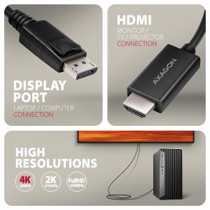 AXAGON RVD-HI20C2, DisplayPort -> HDMI 2.0b konwerter / kabel 1.8m, 4K/60Hz 2