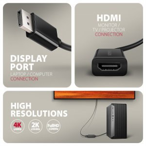 AXAGON RVD-HI20N, DisplayPort -> HDMI 2.0b konwerter / adapter, 4K/60Hz 2