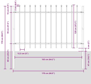 Ogrodzenie z grotem w kształcie włóczni, szare 3,4x1,2 m, stal 7