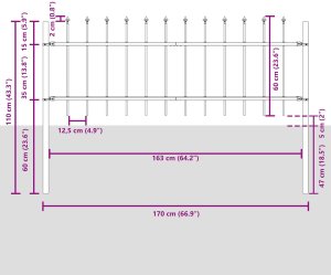 Ogrodzenie z grotem w kształcie włóczni, białe, 3,4x0,6 m, stal 7