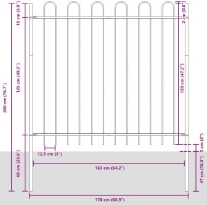 Ogrodzenie z górą w kształcie łuku Białe 3,4x1,5 m Stal 7