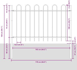 Ogrodowy płot z łukiem na górze Szary 8,5x1 m Stal 7