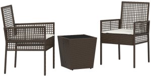 vidaXL Zestaw Bistro do Ogrodu 3-częściowy z Poduszkami Brązowy Polirattan 2