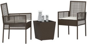 vidaXL Zestaw Bistro do Ogrodu 3-częściowy z Poduszkami Brązowy Polirattan 3