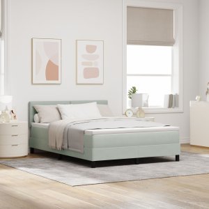 Łóżko Box Spring z Materacem Jasnoszare 140x200 cm Aksamit 1