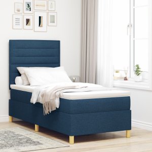 Łóżko z materacem Box Spring Niebieskie 90x200 cm Tkanina 1