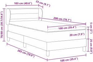 Czarne łóżko kontynentalne z materacem 100x200 cm z tkaniny 12