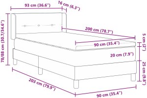 Łóżko z materacem z materacem szare 90x200 cm aksamit 12