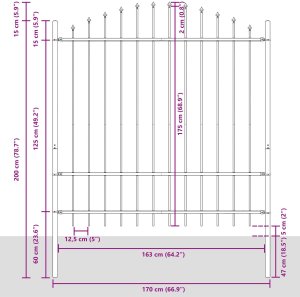 vidaXL Ogrodzenie z wygiętym w górę szczytem, szare, 5,1x1,75 m, stalowe 7