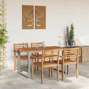 vidaXL Stół do jedzenia na zewnątrz Szary 140x80x75 cm Stal i Drewno Akacjowe 4