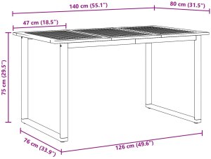 vidaXL Stół do jedzenia na zewnątrz Szary 140x80x75 cm Stal i Drewno Akacjowe 10