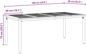 vidaXL Stół ogrodowy 180x90x75 cm z litego drewna akacjowego i metalu 10