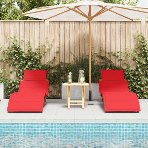 Leżaki z poduszkami 2 szt. Czerwone, z litego drewna akacjowego 3