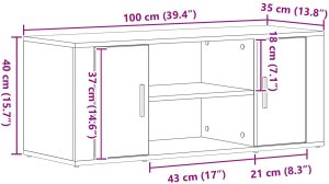 vidaXL Szafka RTV Czarny Dąb 100x35x40 cm Drewno inżynieryjne 10