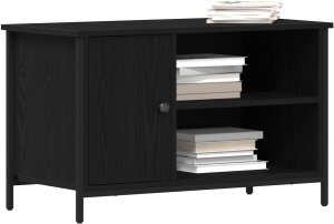 Szafka na telewizor Czarny Dąb 80x40x50 cm Z drewna inżynieryjnego i stali 3