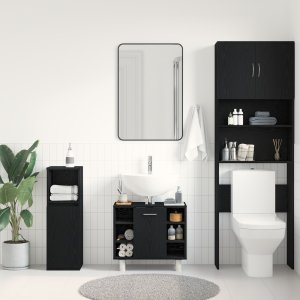 vidaXL Szafka Łazienkowa Czarny Dąb 60x32x54 cm z Drewna Inżynieryjnego 4