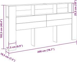 vidaxl Wezgłowie Szafa Czarny Dąb 200x18,5x104,5 cm 7
