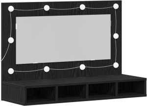 vidaXL Szafka z lustrem LED w czarnym dębie - 90x31,5x62 cm 2