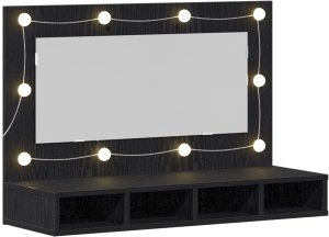vidaXL Szafka z lustrem LED w czarnym dębie - 90x31,5x62 cm 4