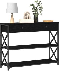 Stolik Konsolowy Czarny Dąb 100x28x75 cm Drewno Inżynieryjne i Stal 3