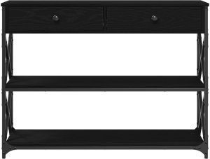 Stolik Konsolowy Czarny Dąb 100x28x75 cm Drewno Inżynieryjne i Stal 6