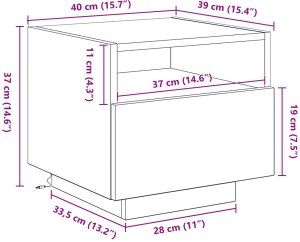 vidaXL Szafka nocna z lampkami LED Czarny Dąb 40x39x37 cm 12