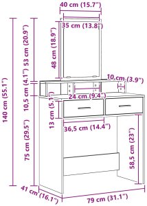 Toaletka Czarny dąb MDF i szkło 79 x 41 x 140 cm Toaletka 11