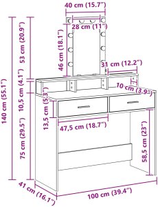 vidaXL Toaletka Biała MDF 100 x 41 x 140 cm Toaletka Prostokątna 12