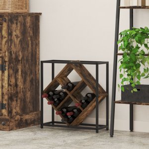 Stojak na wino Wędzony dąb Metalowa rama i drewniane półki Średni 1