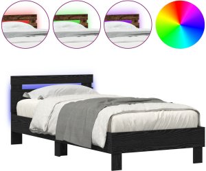 Łóżko z oświetleniem LED Czarny Dąb 100x200 cm Drewno inżynieryjne 4