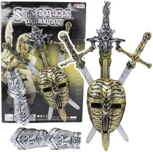Zestaw Rycerski 3 Miecze Maska Ochraniacze Realistyczne Zdobienia 2