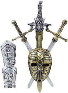 Zestaw Rycerski 3 Miecze Maska Ochraniacze Realistyczne Zdobienia 3