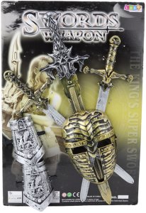 Zestaw Rycerski 3 Miecze Maska Ochraniacze Realistyczne Zdobienia 4